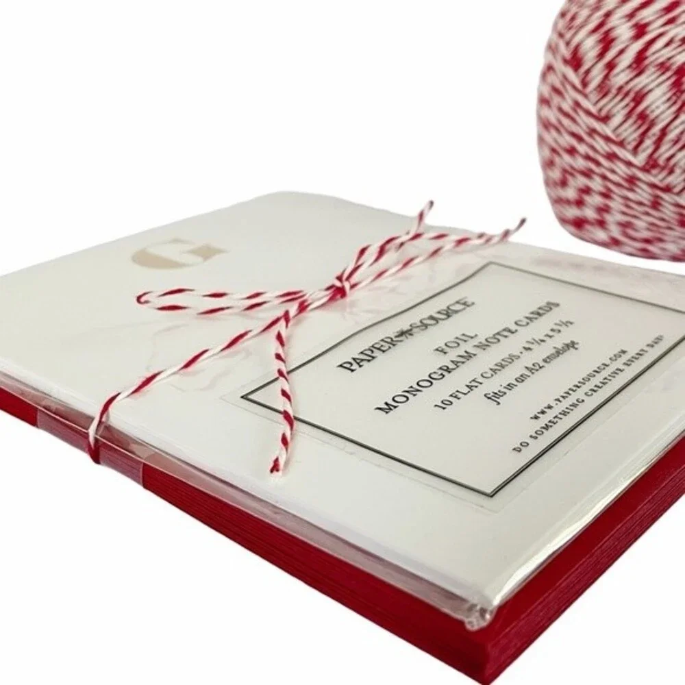 Monogram Notecard Set Gold Foil Print “G” White Card With Red Envelopes Set/10